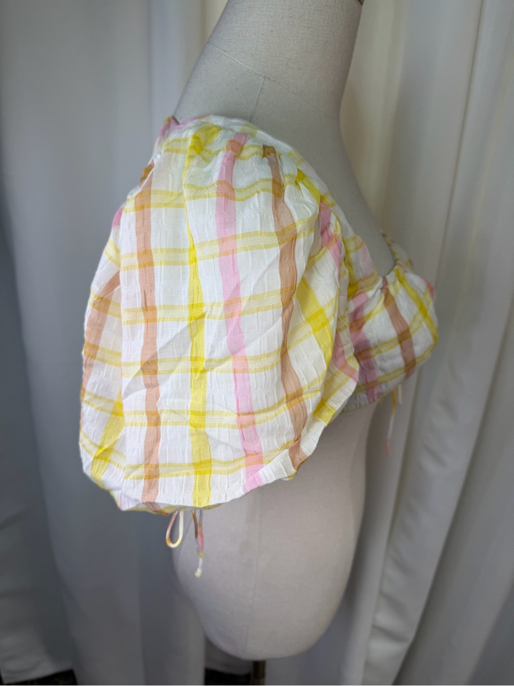 NWT For Love & Lemons ‘Rue’ Puff Sleeve Crop Top in Yellow & White Plaid Size S - Picture 13 of 16